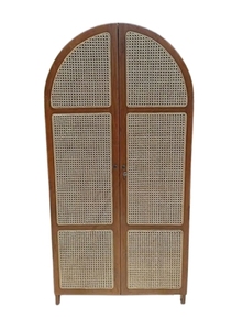 Midcentury Modern Rattan <b>Cabinet</b> with Arched Doors <b>Storage</b> Living Room Furniture - Product Image 3
