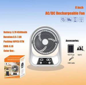 Ventilateur de table portable <span class=keywords><strong>TK</strong></span> & AMZ en promotion, 6/8 pouces, avec lumière LED, recharge solaire AC/DC, 110V/220V, rechargeable pour usage domestique et extérieur - Product Image 1