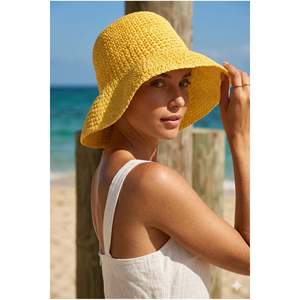Yellow Imported Hand-Woven Straw <b>Hat</b> Hsr2083 - Yellow - Product Image 2