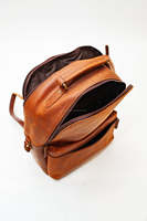 Sac à dos pour ordinateur portable en cuir véritable marron vintage, fermeture éclair en polyester, design géométrique, bandoulière arquée, capacité 24L