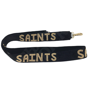 Sangle de sac à main perlée personnalisée aux couleurs de l'équipe des Saints - Noir, or, blanc, motif Fleur-de-lis - Vente en gros pour fans et Mardi Gras - Product Image 1