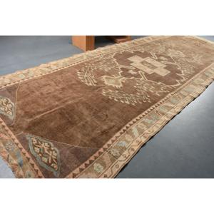 6.3x17.5 ft Turkish Rug, Vintage Runner Rug, <b>Brown</b> Floral <b>Wool</b> Rug - Product Image 2