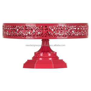 Support de gâteau de mariage moderne de 12 pouces fait à la main caractéristiques rouge acier bois marbre plastique tissu décor bricolage plateau en plastique tasse incluse - Product Image 2