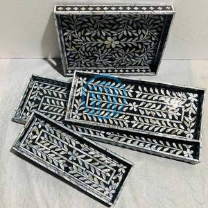 Bandeja Rectangular de Nácar, Bandeja de Servicio con Incrustaciones de Nácar de Primera Calidad para Regalos y Decoración del Hogar - Product Image 1