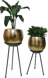 กระถางต้นไม้โลหะเหล็กสีทองสำหรับตกแต่งบ้านที่ทันสมัยสำหรับปลูกต้นไม้และดอกไม้สำหรับบ้านและสำนักงานโดยงานฝีมือ HF - Product Image 3