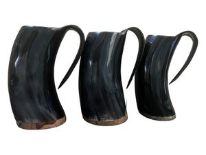 <b>Black</b> Polished Buffalo Horn <b>Mug</b> Viking Style Drinking Horn Tankard for Groomsmen for Father's Day Birthday Wedding - Product Image 2