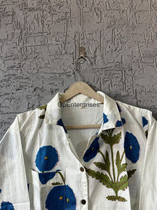 Traje de noche de algodón con estampado de flores azules de lujo para mujer Pijamas de manga larga Ropa de descanso de lujo suave Conjuntos PJ de talla grande Sexy Floral - Product Image 2