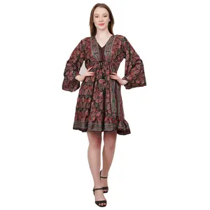 Kaufen Sie Bohemian Rüschen Maxi Style Party Wear Kleid mit Flora entworfen zum Verkauf von indischen Exporteuren gedruckt