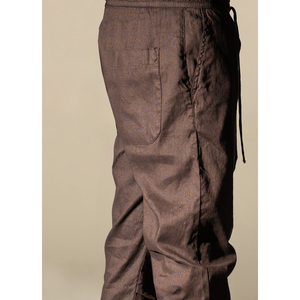 Pantalones de mezcla de lino hechos en Italia de corte regular, pretina elástica con cordón y prenda de dardos a la rodilla para ventas al por mayor - Product Image 3