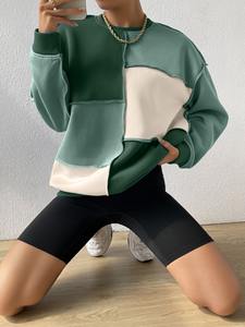 Sweat Colorblock à épaules tombantes pour femmes Streetwear multicolore Pull en polaire pour femmes Sweat uni épais Colorblock - Product Image 6