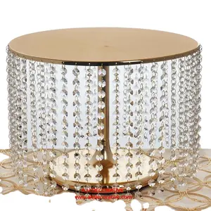 Farmhouse decorative Metal Round Cake Stand with Crystal Drops Gold Color Metal Table Centerpiece Cake serving Stand