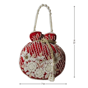Red Handcrafted Embroidery <b>Handbag</b> Beads <b>Chains</b> Stylish Large Capacity Flap Casual/Classic/Modern Luxury Mini Bag for Parties - Product Image 3