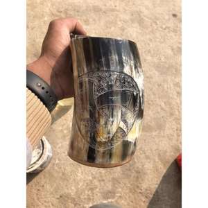 Venta al por Mayor de Cuernos para Beber Ecológicos, Taza de Cuerno de 400 ml, Estilo Americano, Tapa de Bambú Grabada a Mano, Ligera y Portátil - Product Image 5