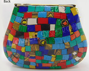 Bolso de Metal hecho a mano con mosaico plateado, bolso cruzado de concha para mujer, bolso de mano único para fregona de piedra para noche étnica india - Product Image 3