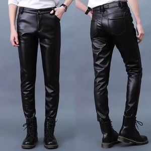 Thin Leather Pants <b>Men's</b> Moto Pants Spring <b>Summer</b> Fashion Color Elastic Slim Fit PU <b>Trousers</b> Windproof Waterproof <b>Man</b> Bottoms - Product Image 3