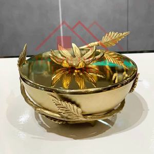 Bol rond décoratif en métal avec supports à feuilles - Product Image 3