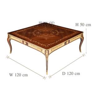 Mesa de Centro Cuadrada de Lujo con Incrustaciones de Marquetería Hechas a Mano y Detalles en Latón Dorado para Salas de Estar Elegantes - Product Image 5