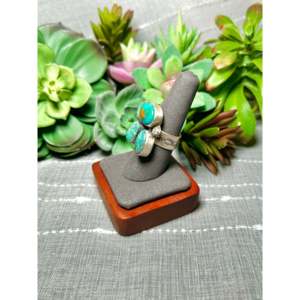 Bague en turquoise de Kingman et argent sterling, fabrication Navajo, bijou de collection culturelle, taille 8.25 - Product Image 3