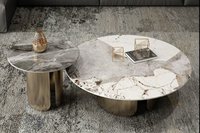 Table basse moderne en marbre avec support en laiton pour salon, mobilier écologique pour l'intérieur et service à thé