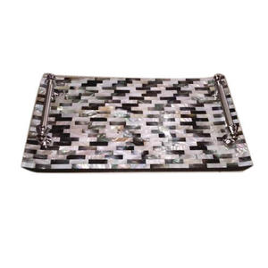 Plateau de service en bois avec incrustation de nacre géométrique, écologique, poli, décoration intérieure, vente en Inde, prix bas - Product Image 6