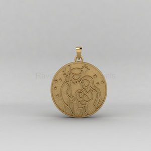 Superbe pendentif commémoratif personnalisable en argent sterling 925 et or 14 carats, forme Sainte Famille, serti de 30 mm, pour bijoux - Product Image 2