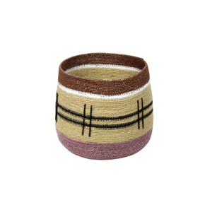 Panier de rangement en jonc de mer tressé à la main marocain avec poignée, motif rayé, pour la maison, le salon, ou comme panier à linge - Product Image 2