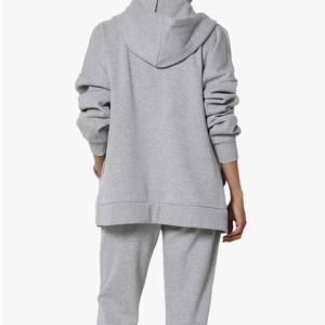 Sweat-shirt zippé en molleton écologique 100 % coton pour femme, coupe décontractée à épaules tombantes, col en V, avec poche avant - Product Image 2