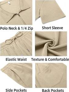 Tenues de sport de jogging athlétique kaki léger et respirantes pour hommes ensemble de 2 pièces polo à fermeture éclair et short survêtement - Product Image 5