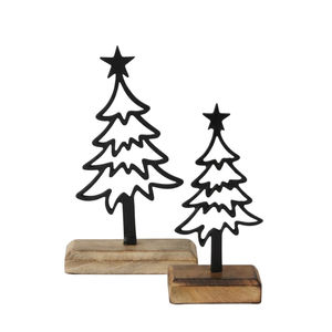 Modern Matte Black Metal <b>Christmas</b> <b>Tree</b> Sculpture With Natural Wooden Base Elegant Tabletop Decor Figurine For Home And Office - Product Image 2