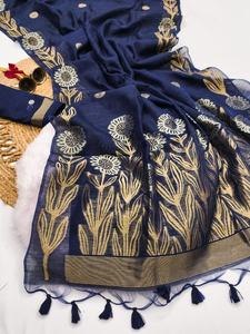 Belle Jute Lin Soie Avec Zari Tissage Saree Femme Fabricant De Mode Et Fournisseur De Surat Au Taux Le Plus Bas - Product Image 6