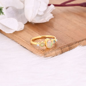 Natural Ethiopian <b>Opal</b> Gemstone Solid 925 Sterling <b>Silver</b> Yellow Gold Plated Minimalist <b>Ring</b> Perfect Gifts Wedding Jewelry - Product Image 2