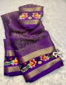 Sarees de Crepé de Súper Viscosa para Mujer con Lámina de Braso en Toda la Superficie y Borde Jacquard - Product Image 5