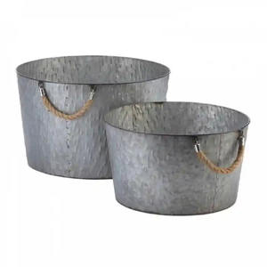 Maceta de flores de hierro galvanizado, forma redonda, acabado gris para macetas y macetas decorativas para el hogar y el jardín - Product Image 4