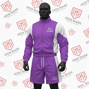 Conjunto Deportivo de Dos Piezas para Hombre, Chaqueta Cortavientos con Capucha y Cierre, Estampada, de Nailon/Algodón, con Pantalones Cortos y Chaqueta - Product Image 3