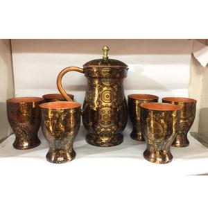 Pichet à eau potable en cuivre royal avec couvercle et poignée Pichet au design martelé durable à utiliser pour l'école et le bureau à domicile à faible coût - Product Image 3