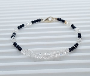 925 plata esterlina Herkimer diamante doble terminación áspera cruda pulseras cuentas espinela negra cuentas facetadas pulseras cuentas - Product Image 3