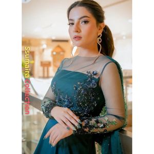 Trends Cp Anarkali Dananeer Mobeen Inspired Sea <b>Green</b> Formal Wedding Lehenga Choli Ensemble Hand-Embroidered Sequins Swarovski - Product Image 6