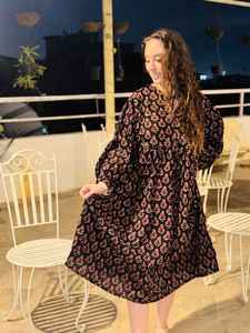 Robe midi en coton imprimé à la main à motifs floraux, robe bohème décontractée d'été - Product Image 3