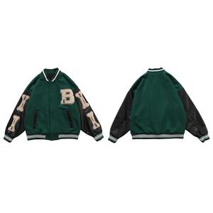 Chaqueta acolchada de bombardero de béisbol universitario Unisex nueva calidad High Street Hip Hop Bone Letter Patchwork cuero ropa de calle - Product Image 6