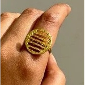 Vintage <b>Statement</b> Brass <b>Ring</b> 18K Gold Plated with Rhodium Inlay Fashionable Geometric Gemstone Jewelry - Product Image 1