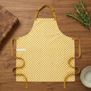 Classic Yellow Checkered Heavy Duty Reusable Canvas Bib <b>Apron</b> with Pockets Machine Washable Cooking <b>Apron</b> - Product Image 1