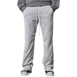 กางเกงวอร์มผ้าลูกฟูกของผู้ชายสีเทาอ่อนแบบเรียงซ้อนกันแนววินเทจซักได้ตามต้องการ - Product Image 1