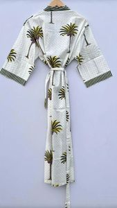 Kimono de algodón 100% para mujer, talla libre, estampado múltiple, hasta el suelo, ropa de dormir y cubierta de playa, cintura Natural, cubierta corporal - Product Image 5