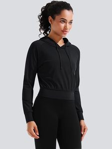 Sudadera Corta con Capucha para Mujer, Color Negro Sólido, Manga Larga, Tejido de Poliéster, para Otoño - Product Image 6