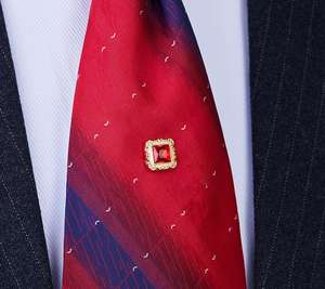 Épingle à cravate à motif carré en strass, chaîne de fixation haut de gamme, style cour. - Product Image 6