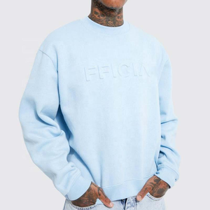 Sweat-shirt bleu clair avec logo en relief pour homme, col rond surdimensionné, pull personnalisé en molleton, OEM ODM, streetwear - Product Image 1
