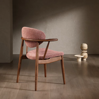 Chaise de salle à manger en bois de frêne français avec accoudoirs, fauteuil rembourré en lin de style nordique, mobilier moderne pour la maison