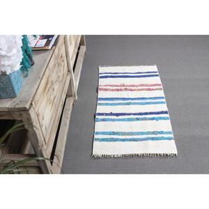 Tapis turc vintage, petit tapis de 1,7 x 3,2 pieds, tapis abstrait blanc et bleu - Product Image 3