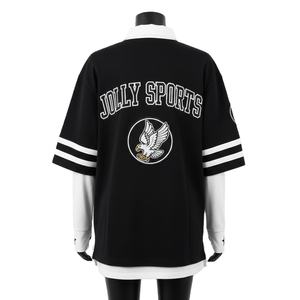 Maillot de rugby pour femme en coton et polyester de qualité supérieure, double couche, manches noires, empiècements rayés, logo brodé, maillot de rugby pour femme en coton - Product Image 2