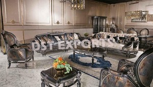 Lujoso juego de sofá cuadrado victoriano tallado en oro con acabado dorado real Diseño tradicional Construcción de madera de teca - Product Image 6